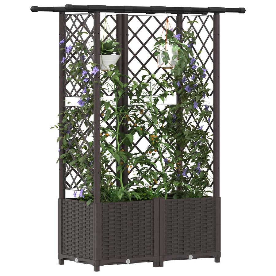 Verhoogd Bed met Trellis en Dak Bruin 124,5 x 40 x 138 cm PP