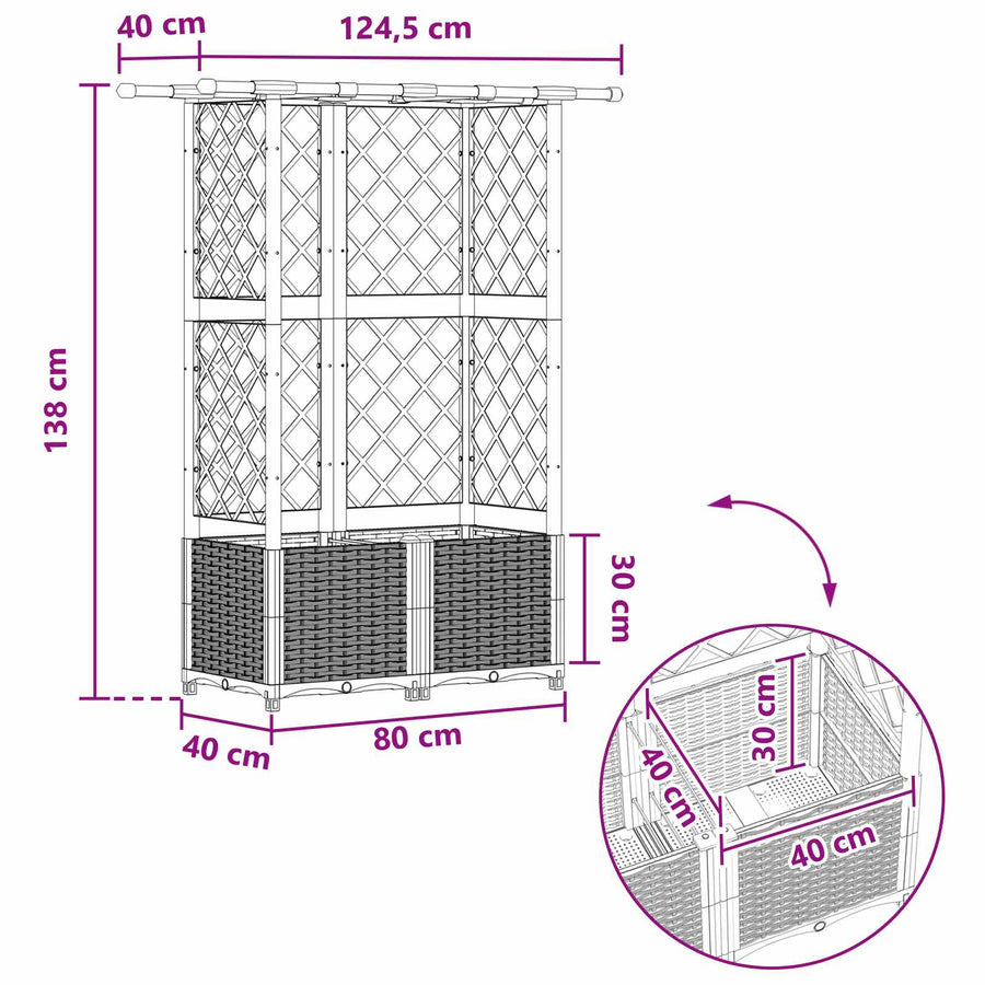 Verhoogd Bed met Trellis en Dak Bruin 124,5 x 40 x 138 cm PP