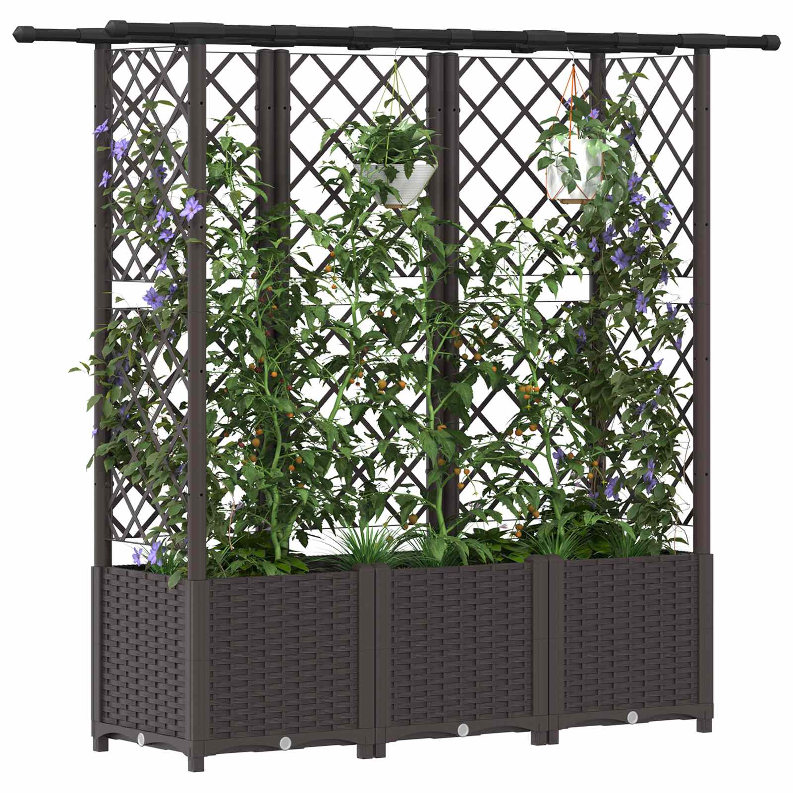 Verhoogd Bed met Trellis en Dak Bruin 162,5 x 40 x 138 cm PP