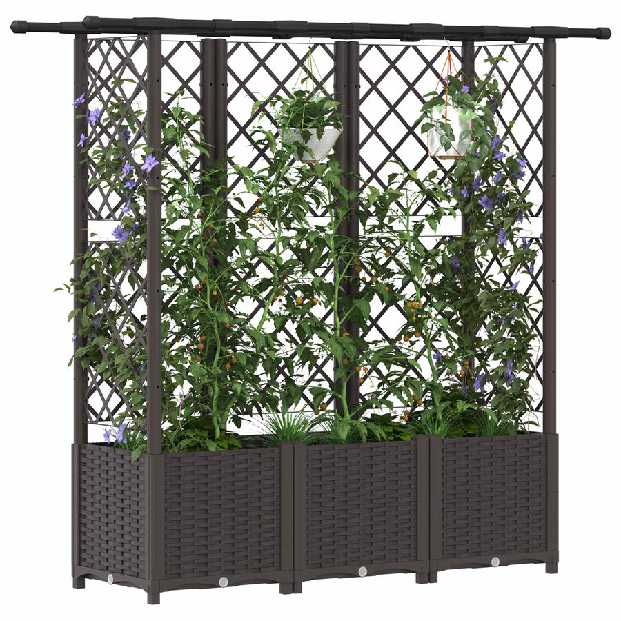 Verhoogd Bed met Trellis en Dak Bruin 162,5 x 40 x 138 cm PP