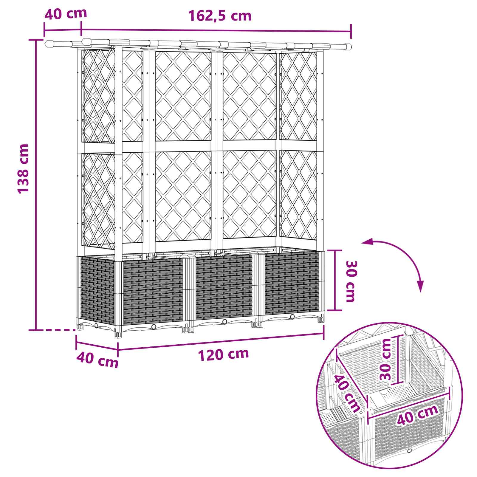 Verhoogd Bed met Trellis en Dak Bruin 162,5 x 40 x 138 cm PP