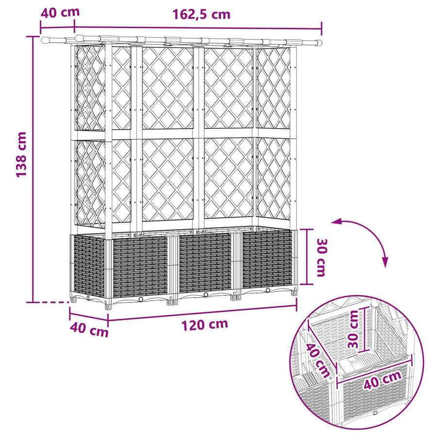 Verhoogd Bed met Trellis en Dak Bruin 162,5 x 40 x 138 cm PP