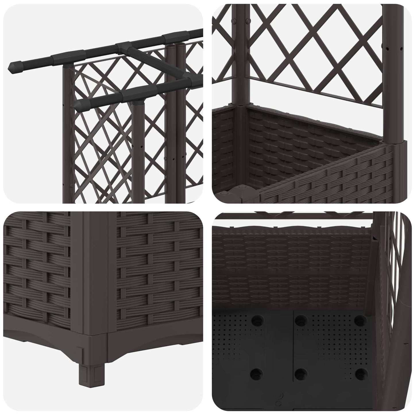 Verhoogd Bed met Trellis en Dak Bruin 203 x 40 x 138 cm PP