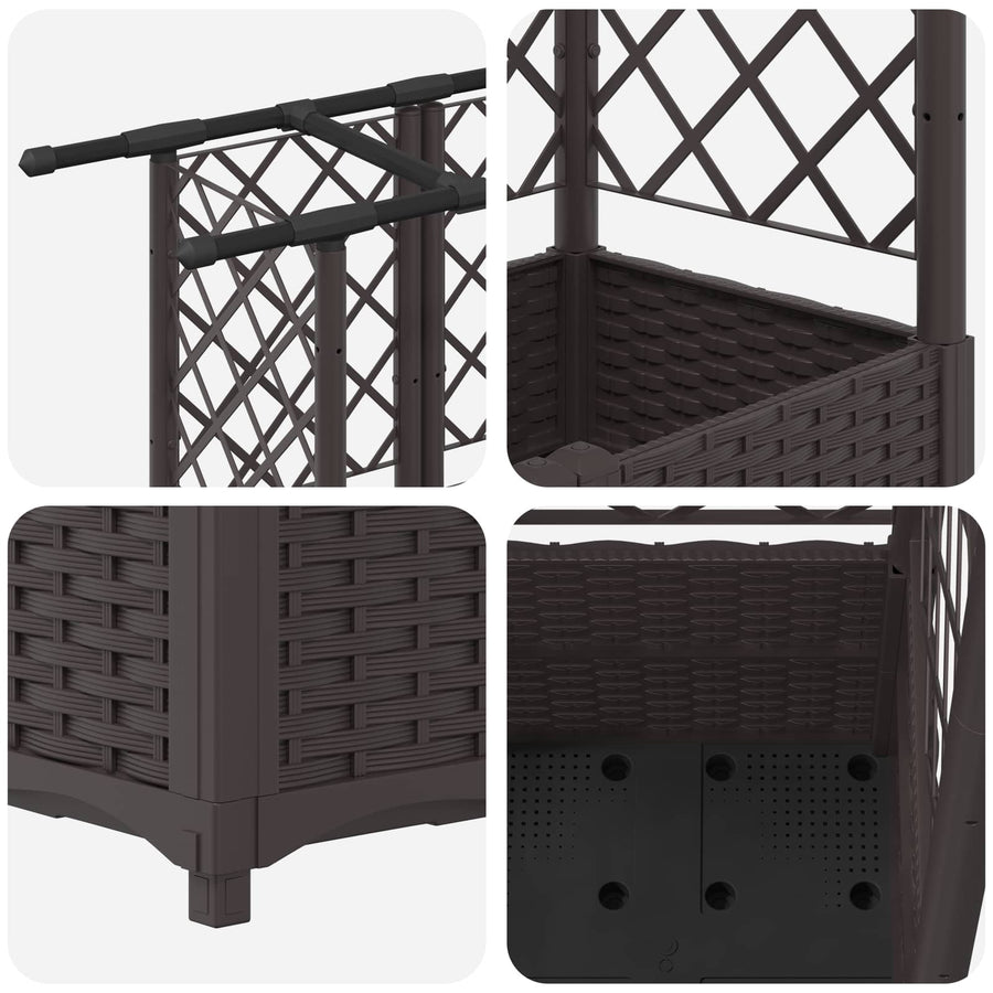 Verhoogd Bed met Trellis en Dak Bruin 203 x 40 x 138 cm PP