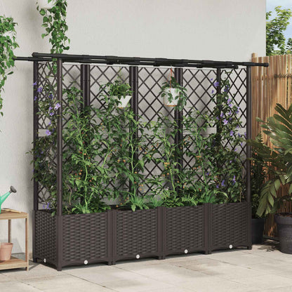 Verhoogd Bed met Trellis en Dak Bruin 203 x 40 x 138 cm PP
