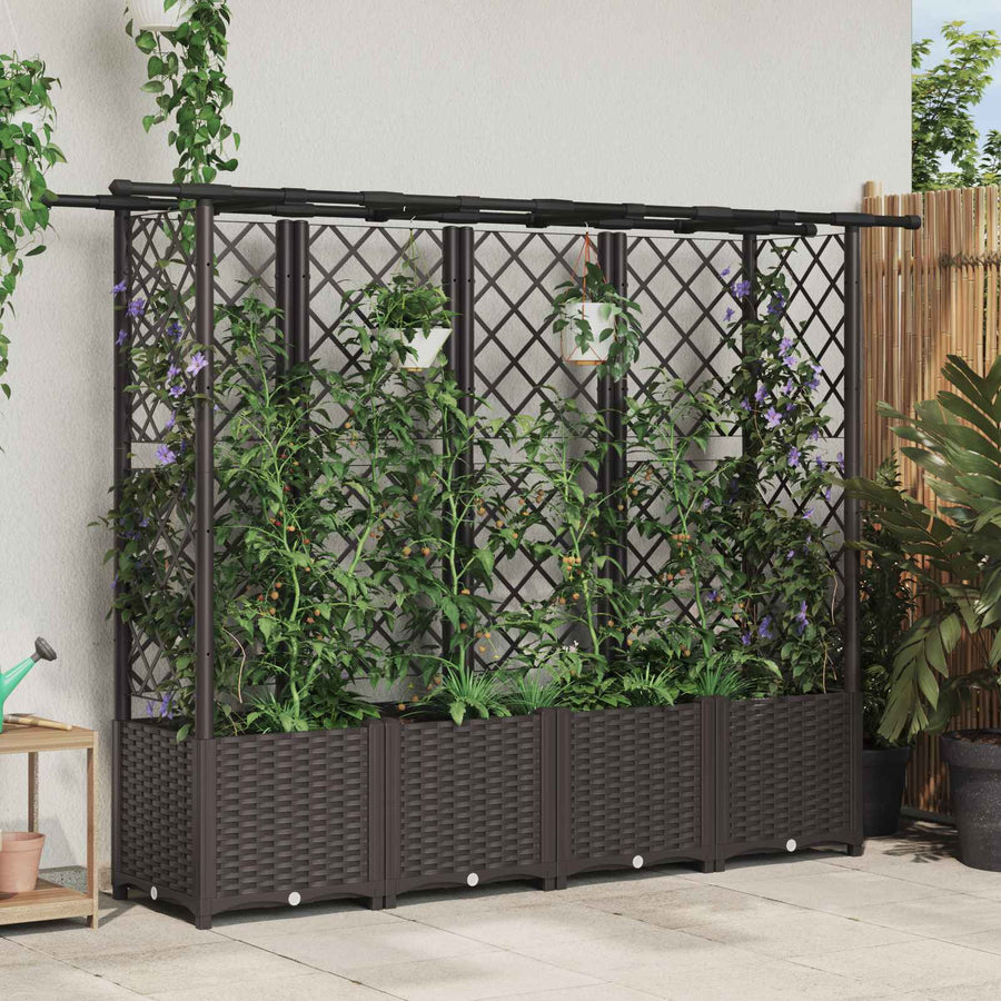 Verhoogd Bed met Trellis en Dak Bruin 203 x 40 x 138 cm PP