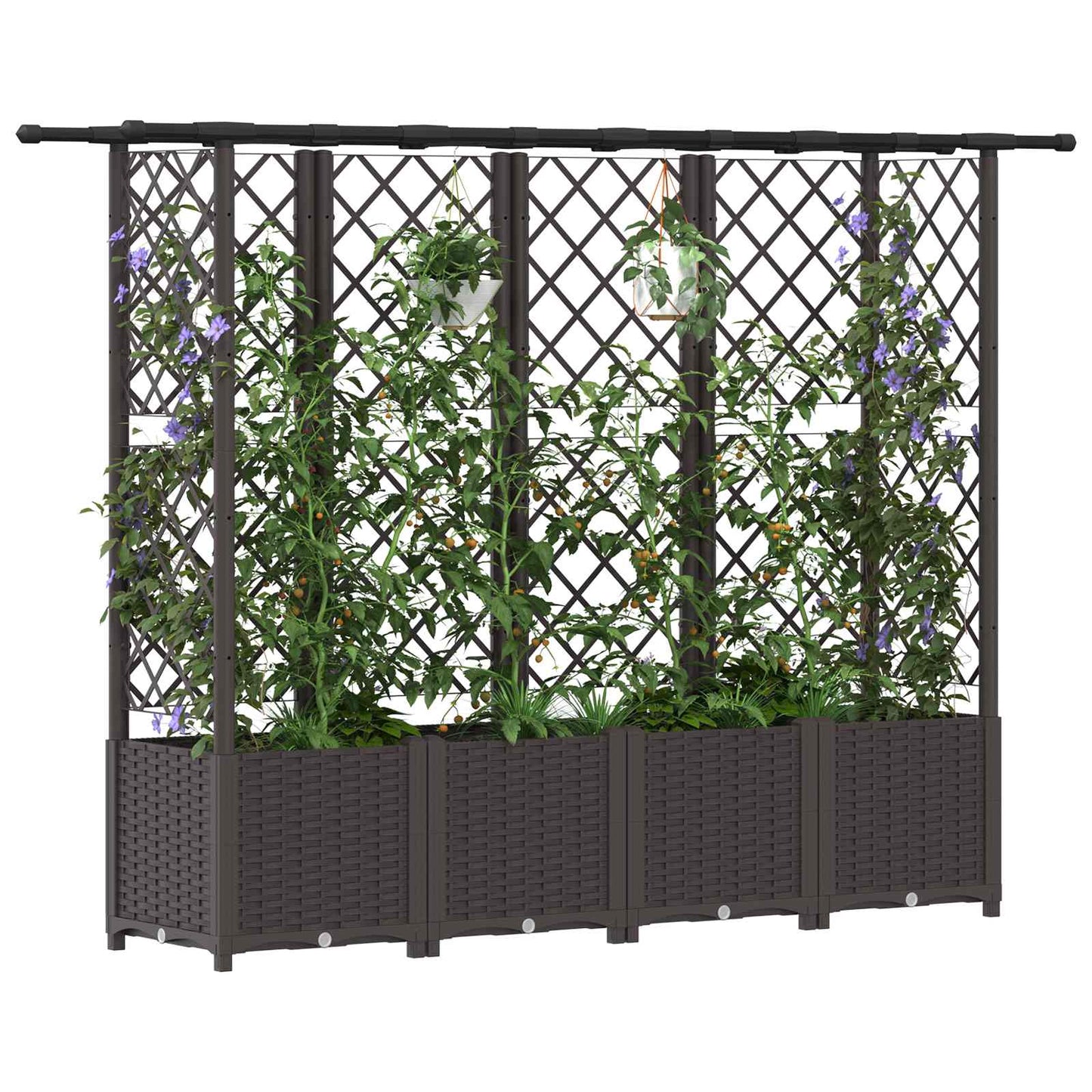 Verhoogd Bed met Trellis en Dak Bruin 203 x 40 x 138 cm PP