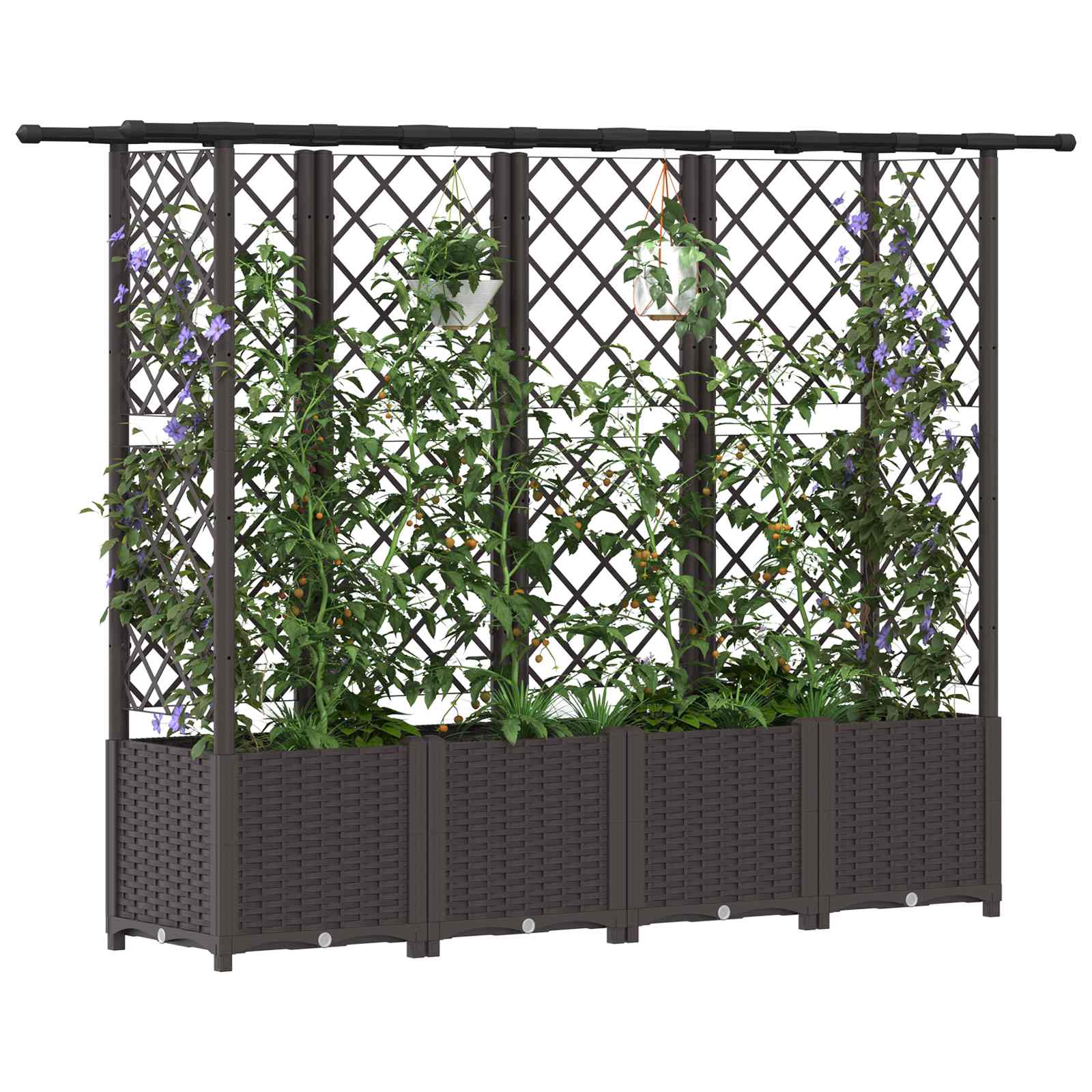 Verhoogd Bed met Trellis en Dak Bruin 203 x 40 x 138 cm PP