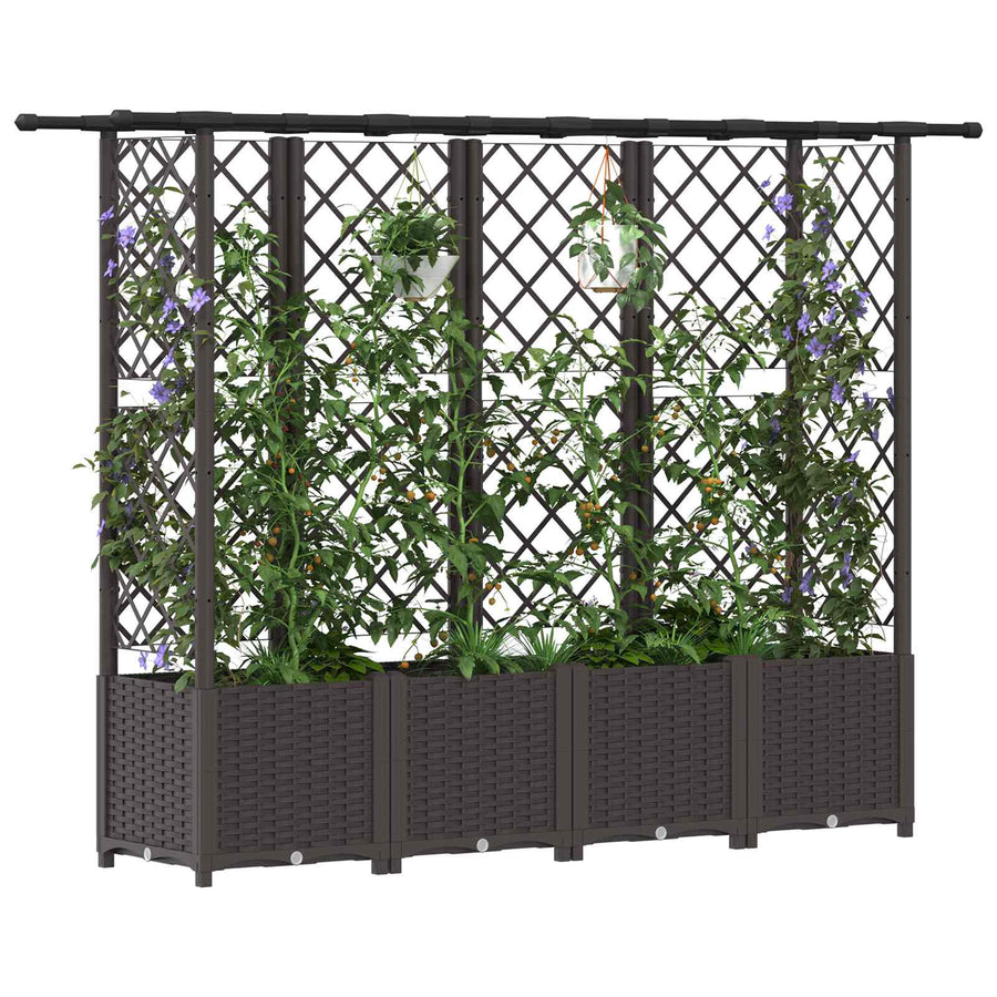 Verhoogd Bed met Trellis en Dak Bruin 203 x 40 x 138 cm PP
