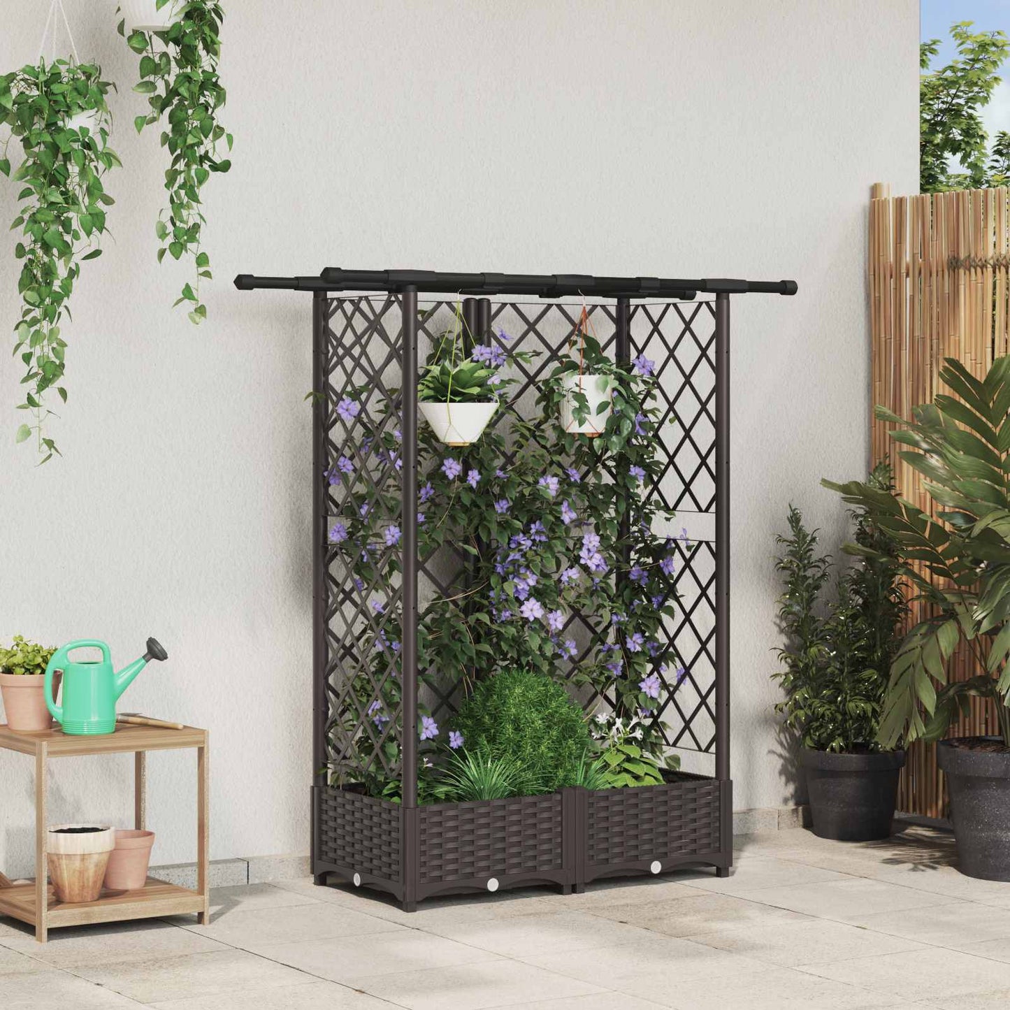 Verhoogd Bed met Trellis en Dak Bruin 124 x 40 x 123 cm PP