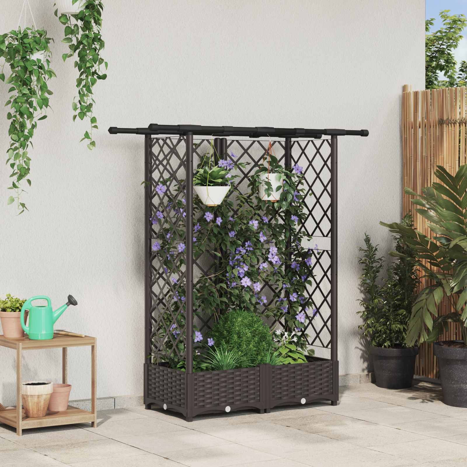 Verhoogd Bed met Trellis en Dak Bruin 124 x 40 x 123 cm PP