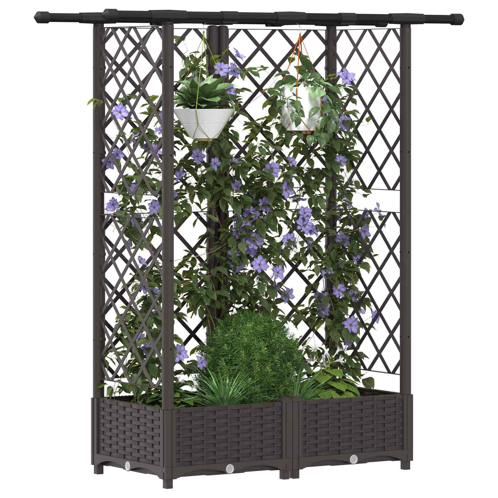 Verhoogd Bed met Trellis en Dak Bruin 124 x 40 x 123 cm PP