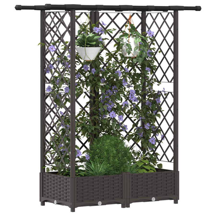 Verhoogd Bed met Trellis en Dak Bruin 124 x 40 x 123 cm PP