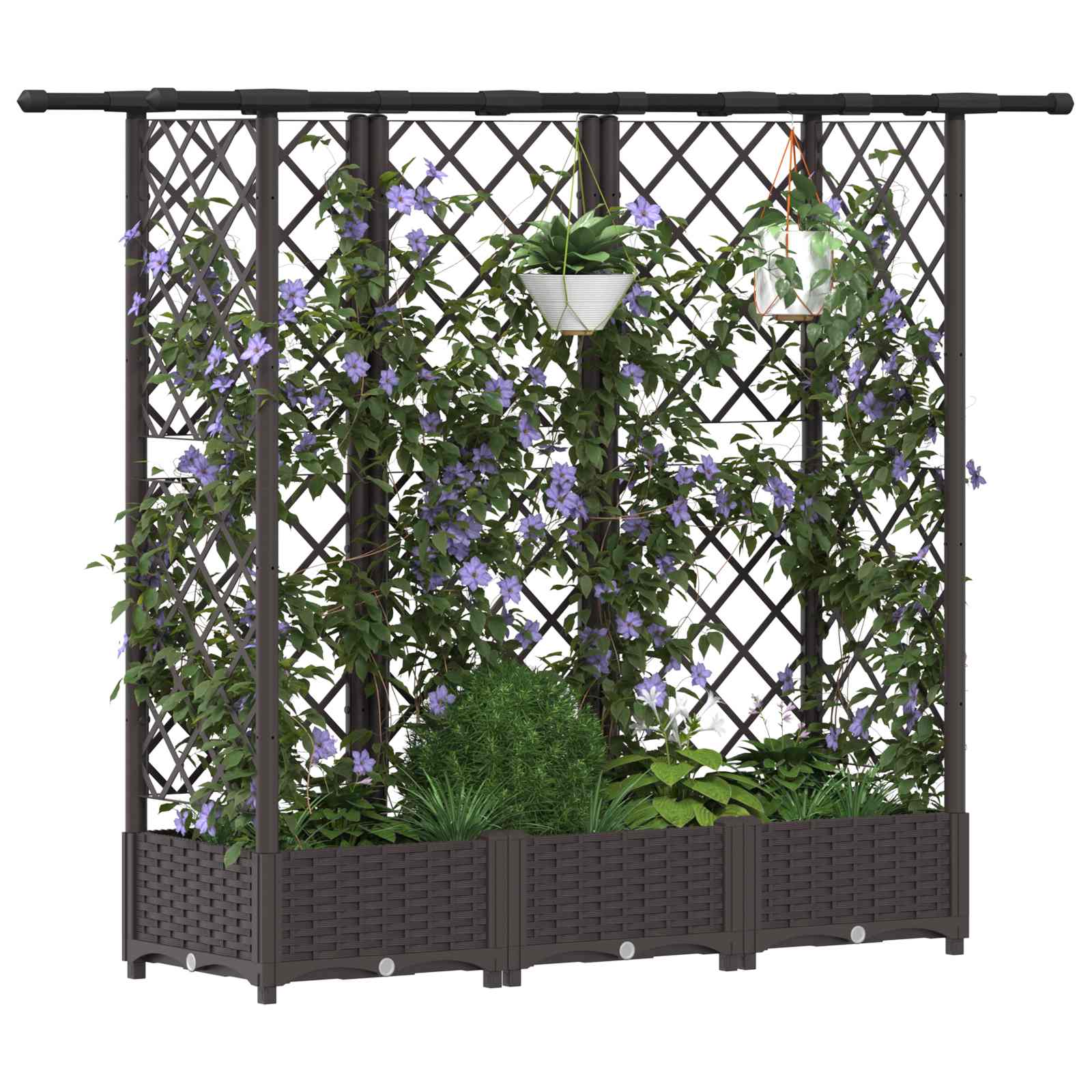 Verhoogd Bed met Trellis en Dak Bruin 164 x 40 x 123 cm PP