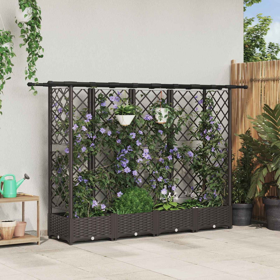 Verhoogd Bed met Trellis en Dak Bruin 202,5 x 40 x 123 cm PP