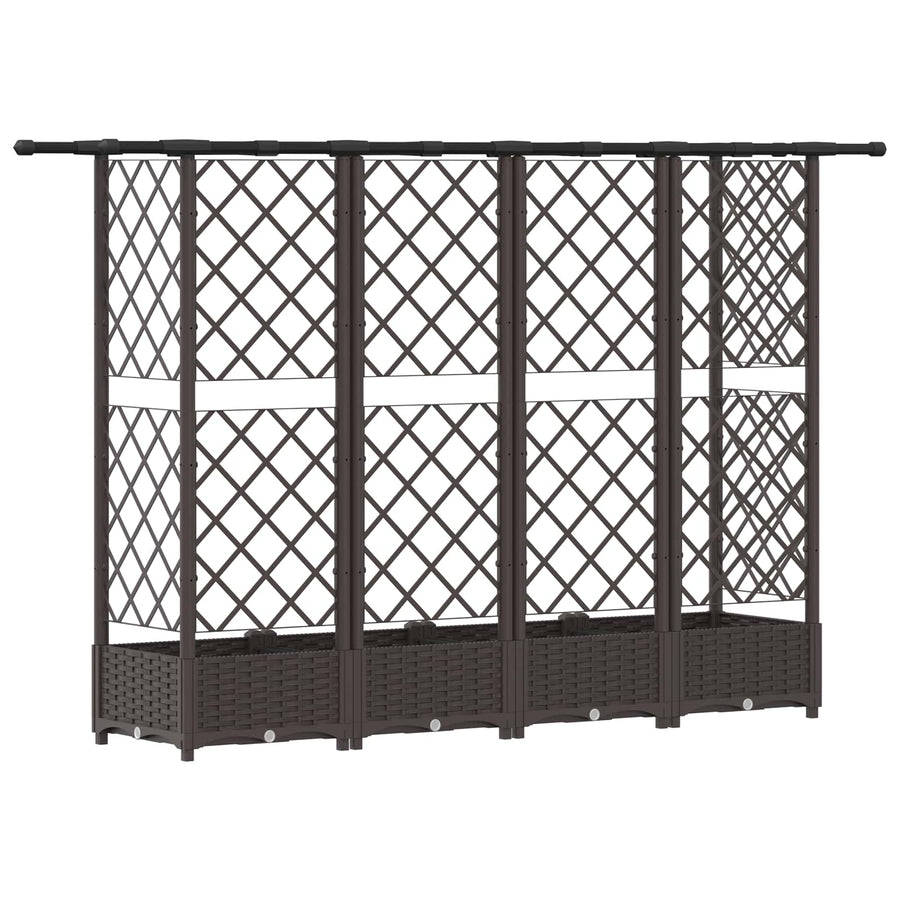 Verhoogd Bed met Trellis en Dak Bruin 202,5 x 40 x 123 cm PP