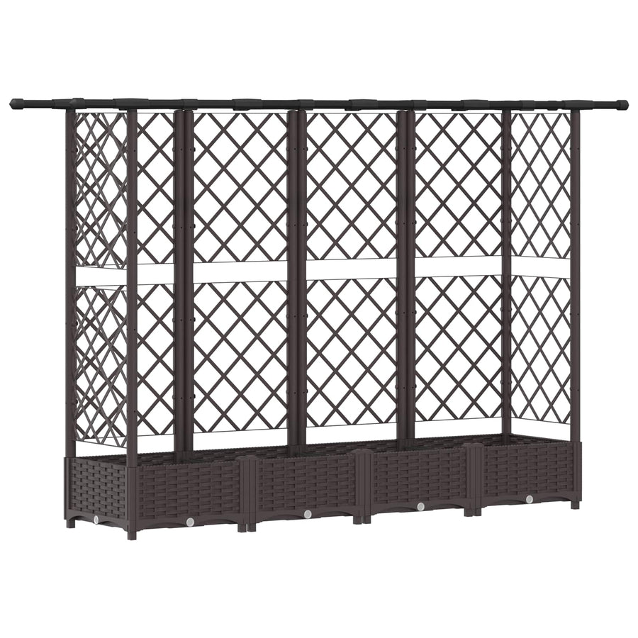 Verhoogd Bed met Trellis en Dak Bruin 202,5 x 40 x 123 cm PP