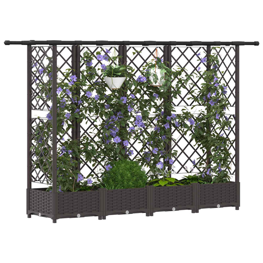Verhoogd Bed met Trellis en Dak Bruin 202,5 x 40 x 123 cm PP