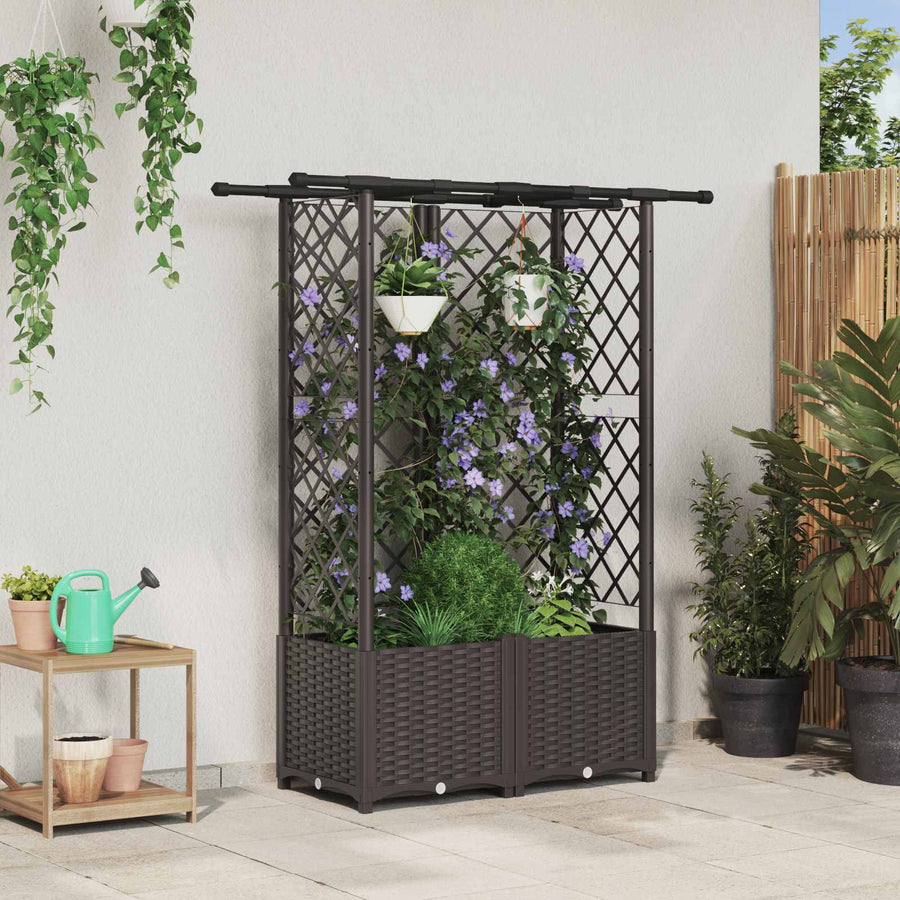 Verhoogd Bed met Trellis en Dak Bruin 124 x 40 x 138 cm PP