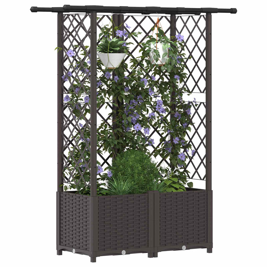 Verhoogd Bed met Trellis en Dak Bruin 124 x 40 x 138 cm PP