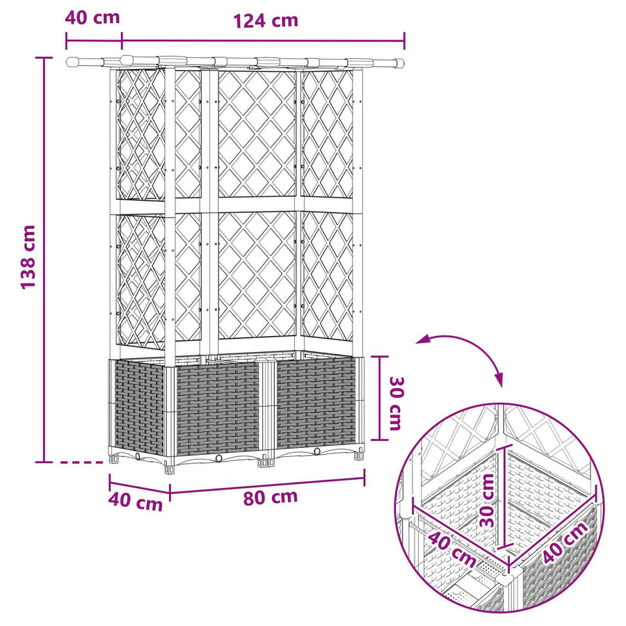 Verhoogd Bed met Trellis en Dak Bruin 124 x 40 x 138 cm PP