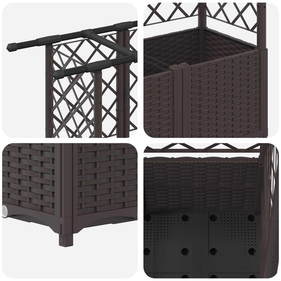 Verhoogd Bed met Trellis en Dak Bruin 163,5 x 40 x 138 cm PP