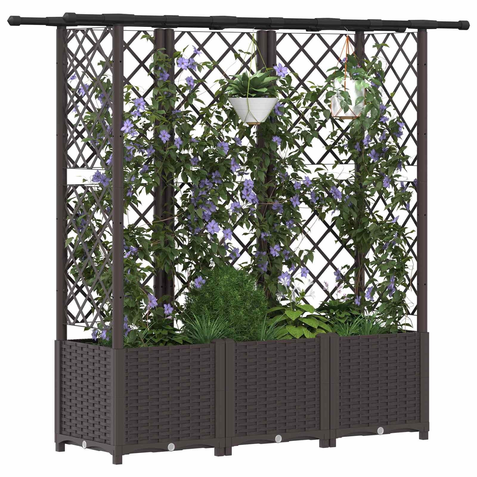 Verhoogd Bed met Trellis en Dak Bruin 163,5 x 40 x 138 cm PP