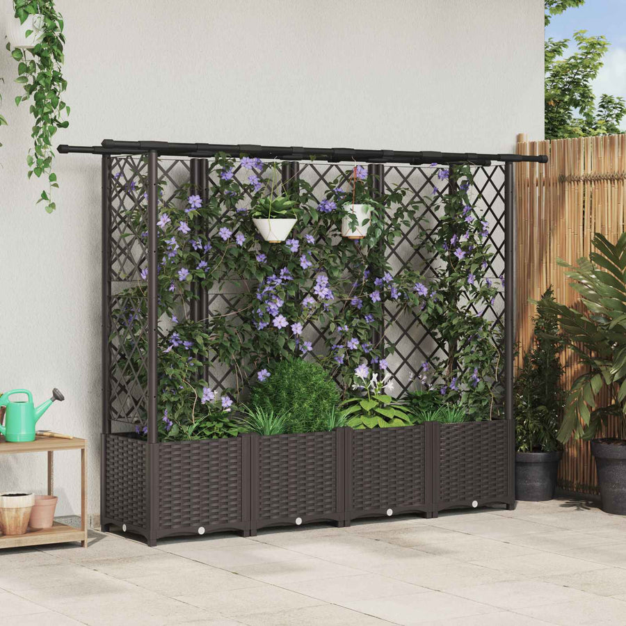 Verhoogd Bed met Trellis en Dak Bruin 202 x 40 x 138 cm PP