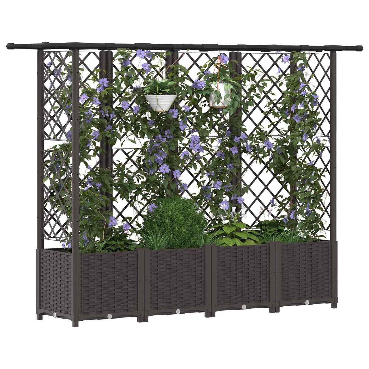 Verhoogd Bed met Trellis en Dak Bruin 202 x 40 x 138 cm PP