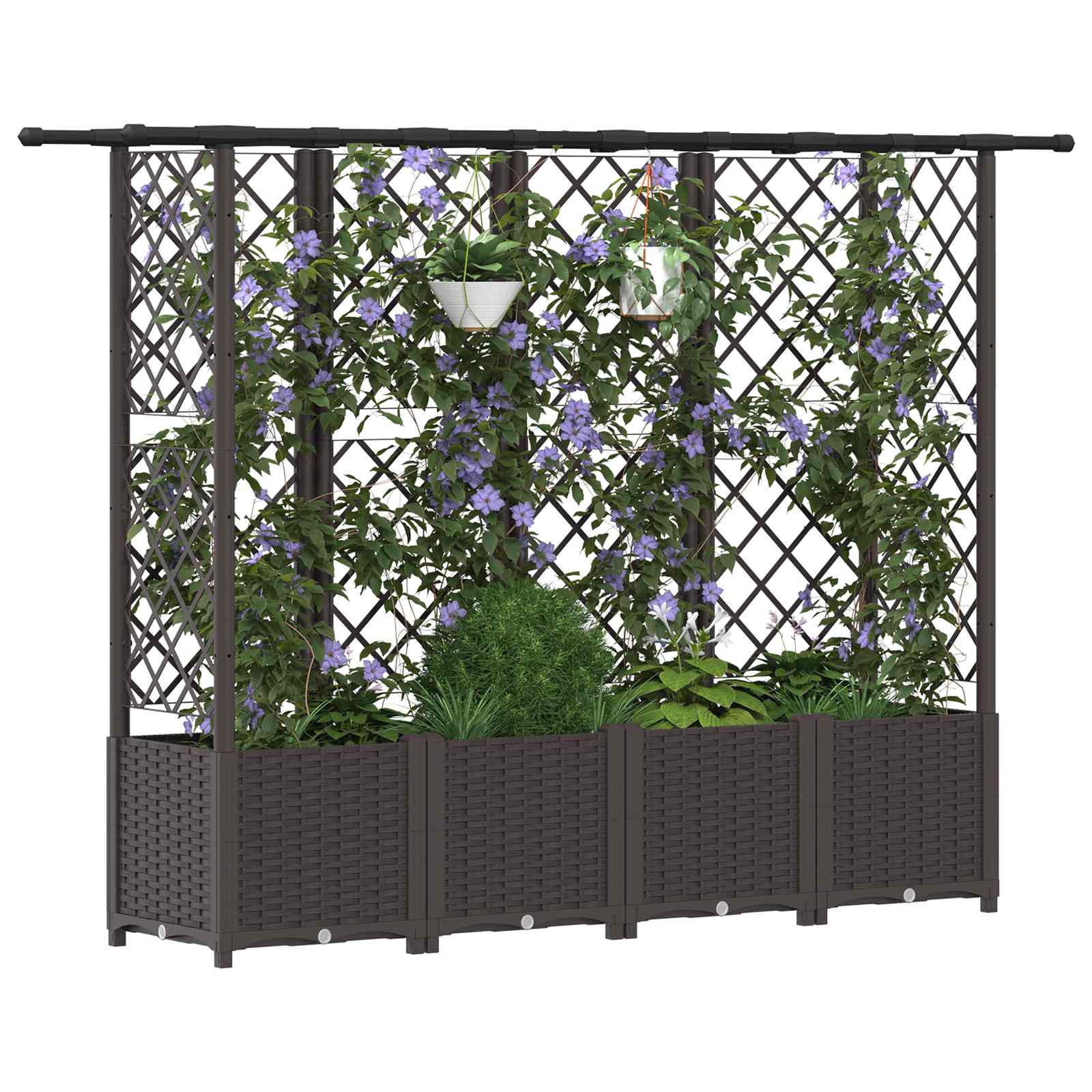 Verhoogd Bed met Trellis en Dak Bruin 202 x 40 x 138 cm PP