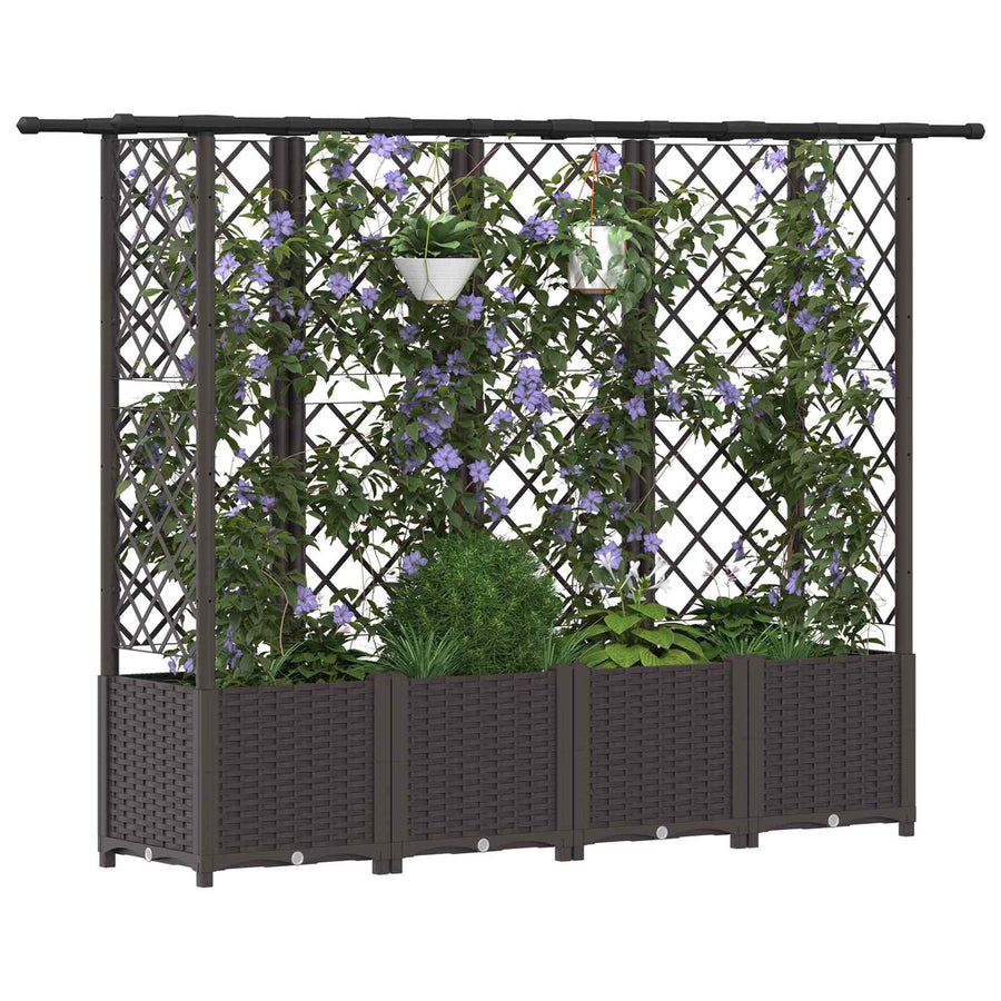 Verhoogd Bed met Trellis en Dak Bruin 202 x 40 x 138 cm PP