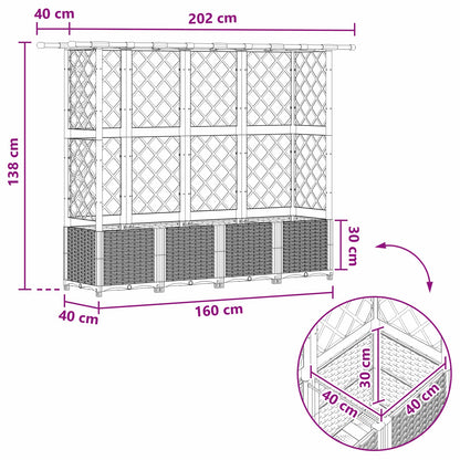 Verhoogd Bed met Trellis en Dak Bruin 202 x 40 x 138 cm PP