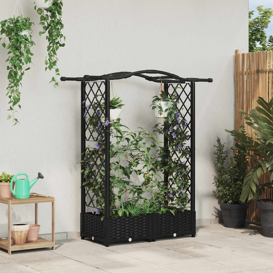 Verhoogd Bed met Trellis en Dak Zwart 124 x 40 x 125 cm PP