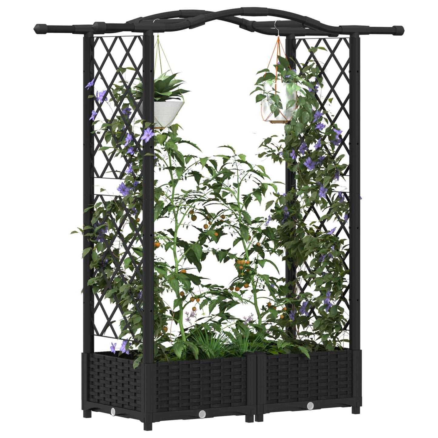 Verhoogd Bed met Trellis en Dak Zwart 124 x 40 x 125 cm PP