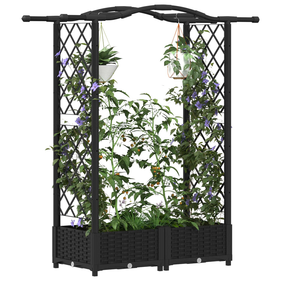 Verhoogd Bed met Trellis en Dak Zwart 124 x 40 x 125 cm PP