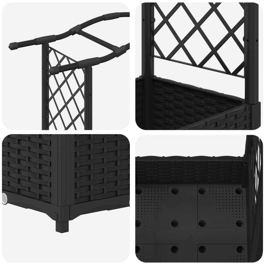Verhoogd Bed met Trellis en Dak Zwart 207 x 40 x 126 cm PP