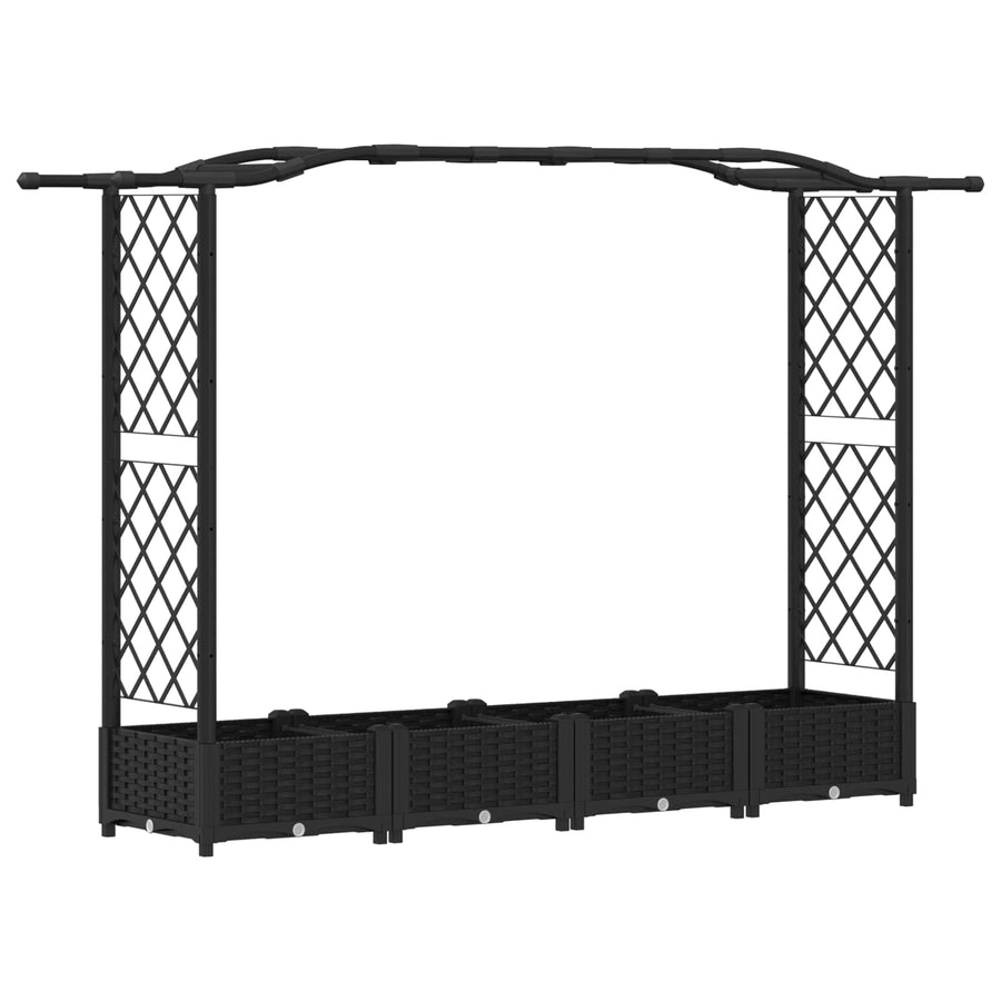 Verhoogd Bed met Trellis en Dak Zwart 207 x 40 x 126 cm PP