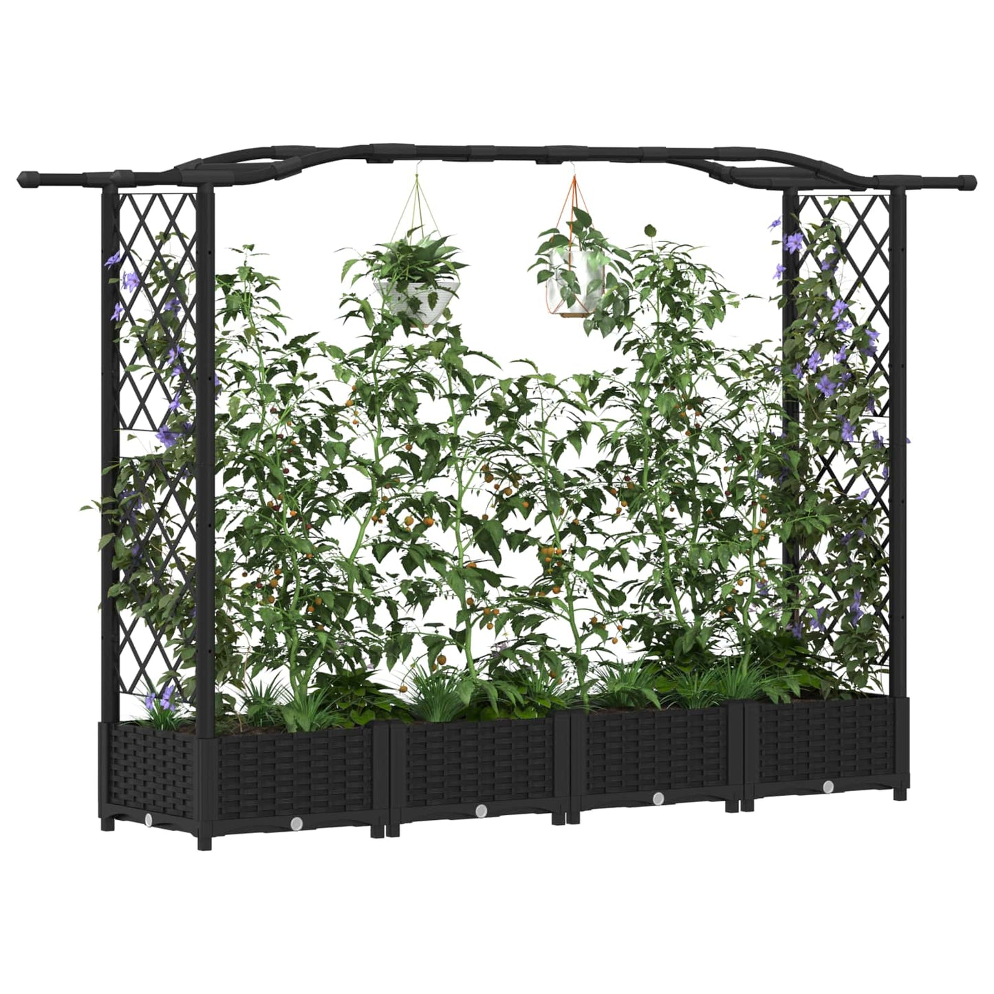 Verhoogd Bed met Trellis en Dak Zwart 207 x 40 x 126 cm PP