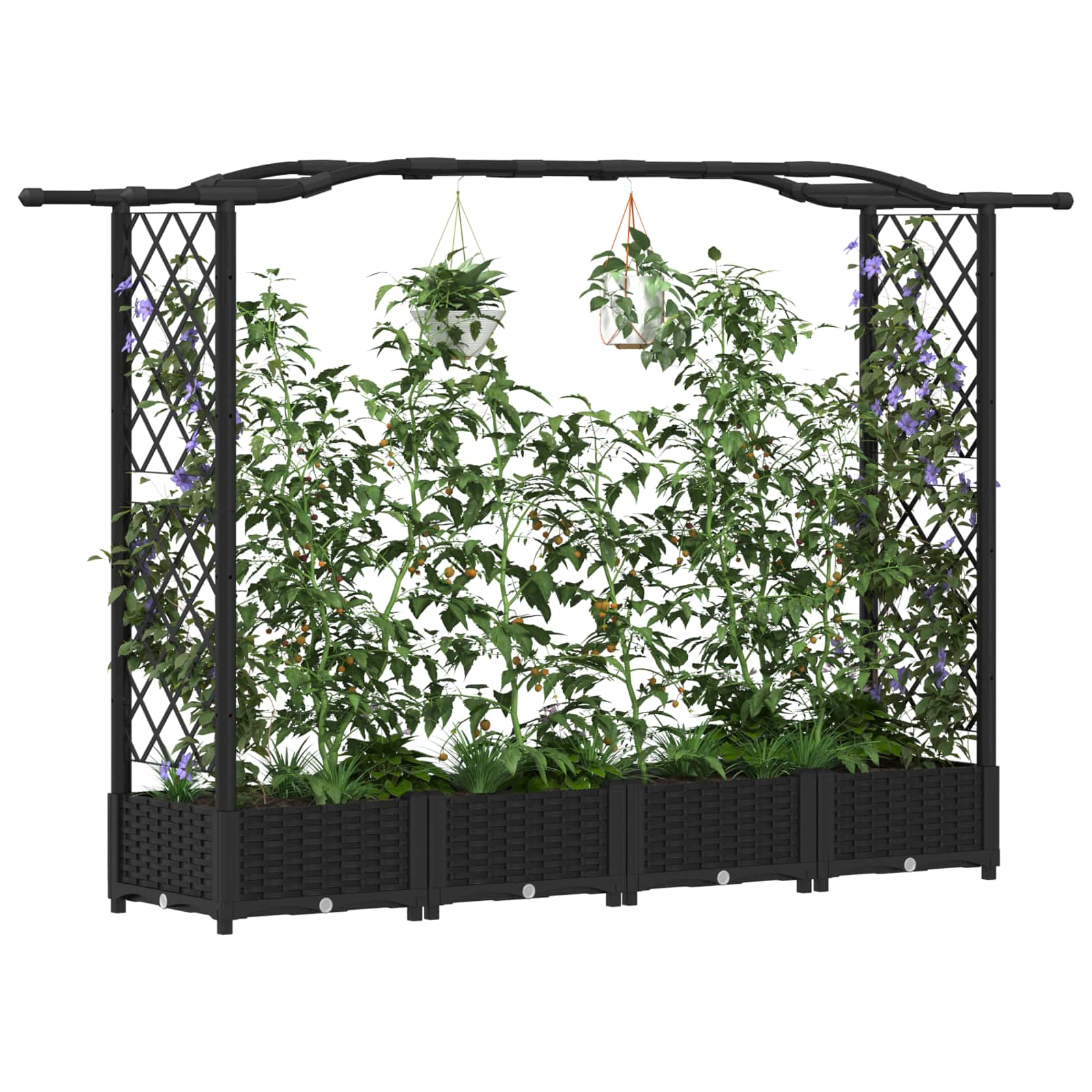 Verhoogd Bed met Trellis en Dak Zwart 207 x 40 x 126 cm PP