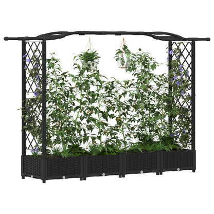 Verhoogd Bed met Trellis en Dak Zwart 207 x 40 x 126 cm PP
