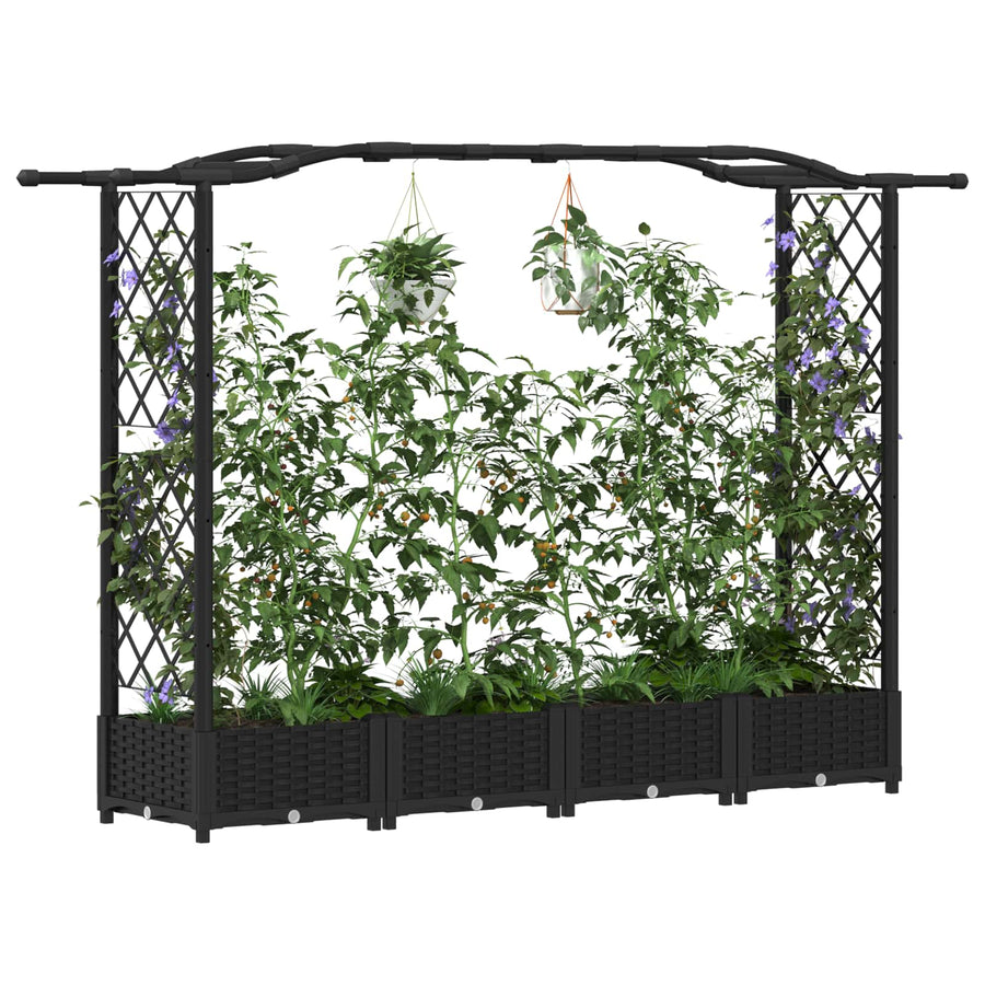 Verhoogd Bed met Trellis en Dak Zwart 207 x 40 x 126 cm PP