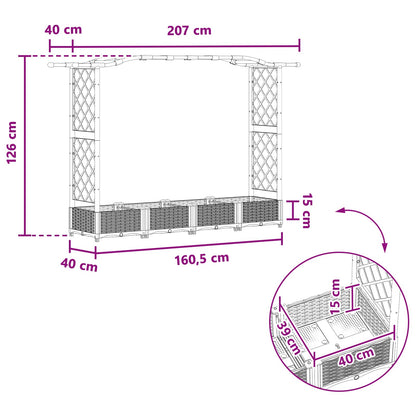 Verhoogd Bed met Trellis en Dak Zwart 207 x 40 x 126 cm PP