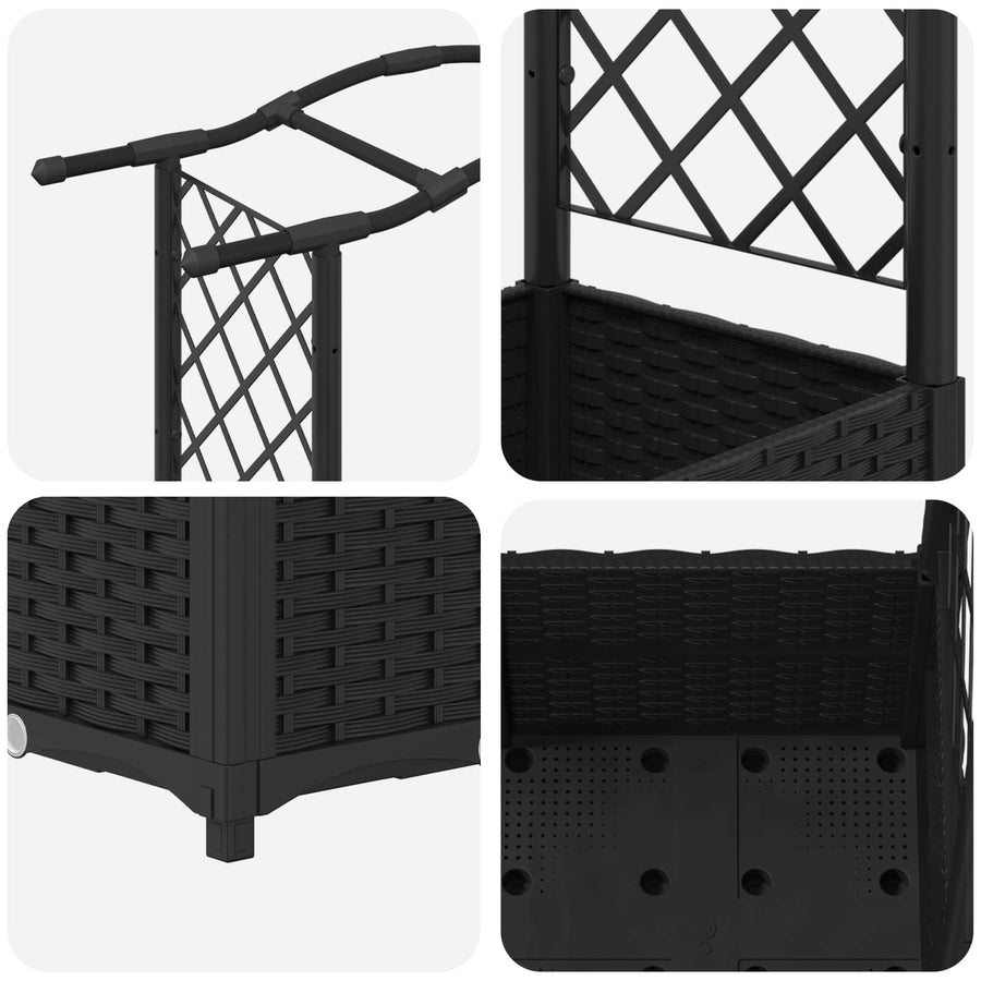 Verhoogd Bed met Trellis en Dak Zwart 125 x 40 x 138 cm PP