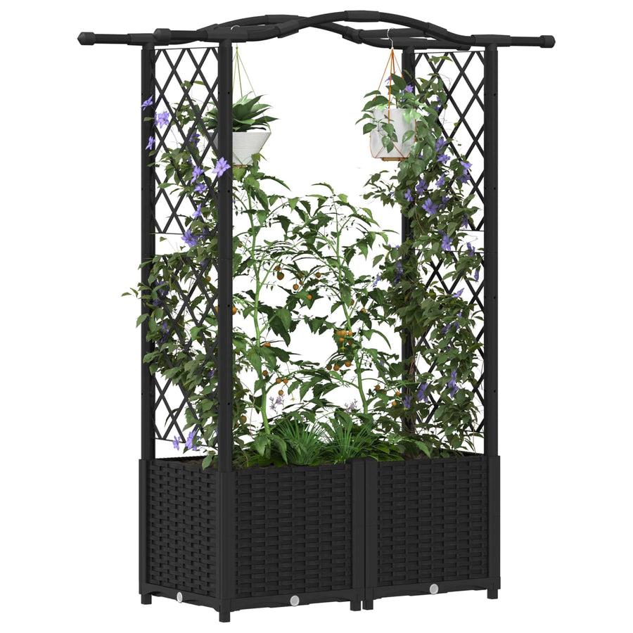 Verhoogd Bed met Trellis en Dak Zwart 125 x 40 x 138 cm PP