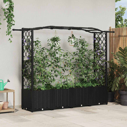 Verhoogd Bed met Trellis en Dak Zwart 204 x 40 x 141 cm PP
