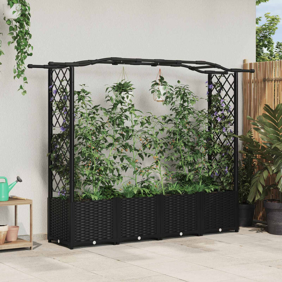Verhoogd Bed met Trellis en Dak Zwart 204 x 40 x 141 cm PP