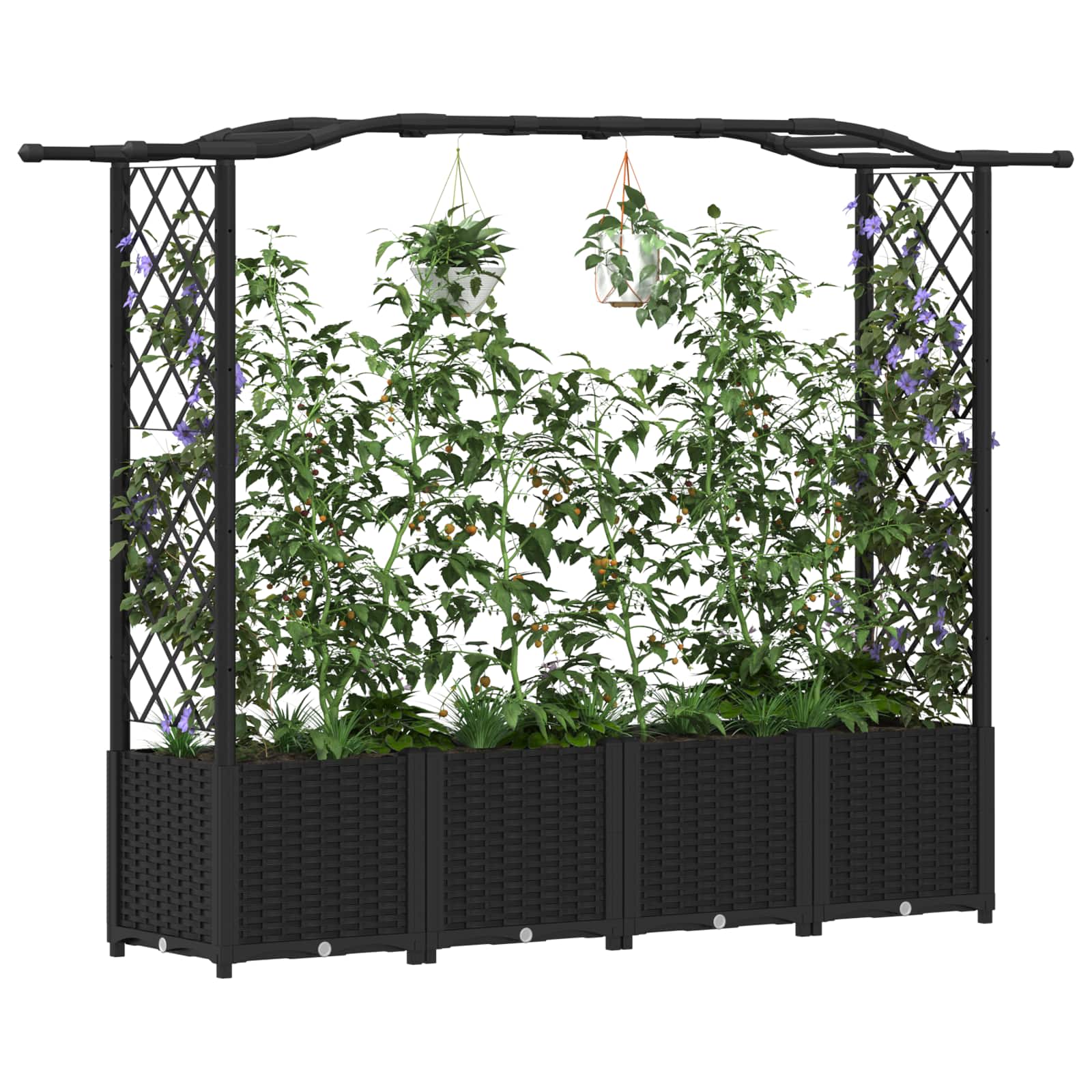 Verhoogd Bed met Trellis en Dak Zwart 204 x 40 x 141 cm PP