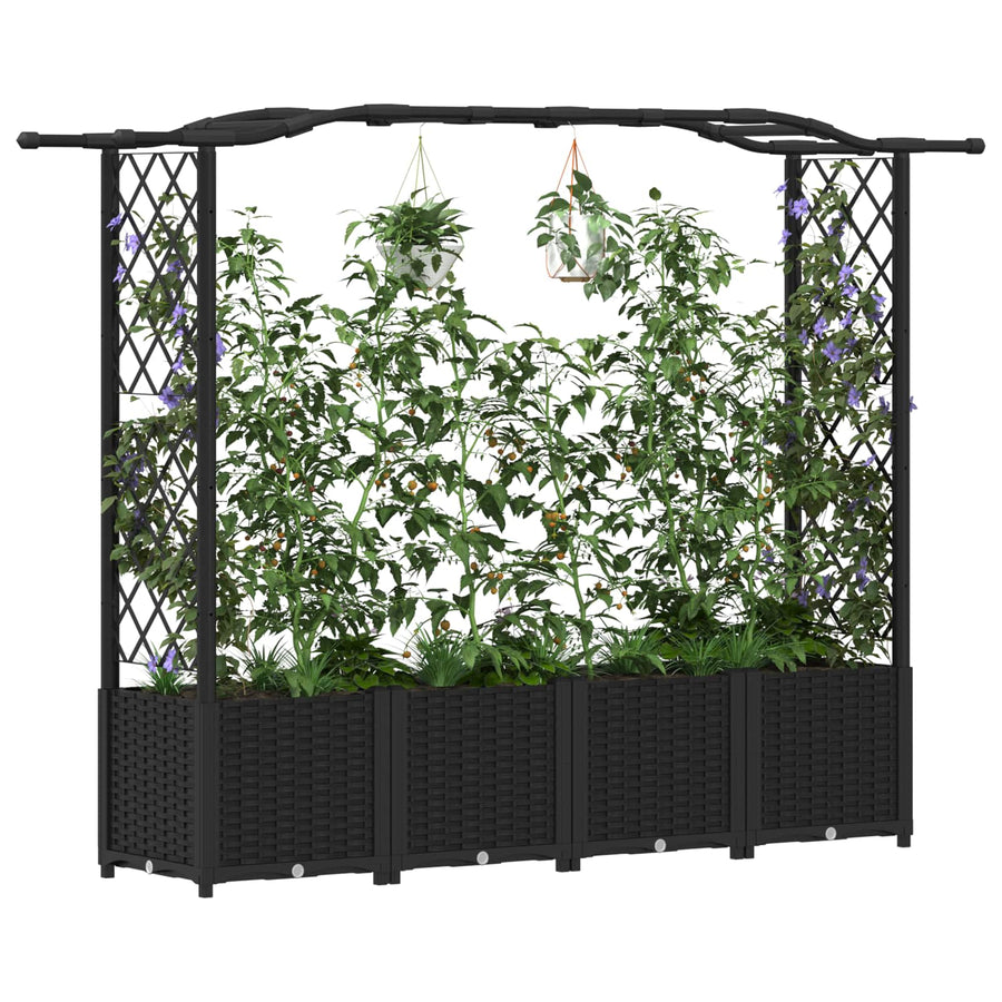 Verhoogd Bed met Trellis en Dak Zwart 204 x 40 x 141 cm PP