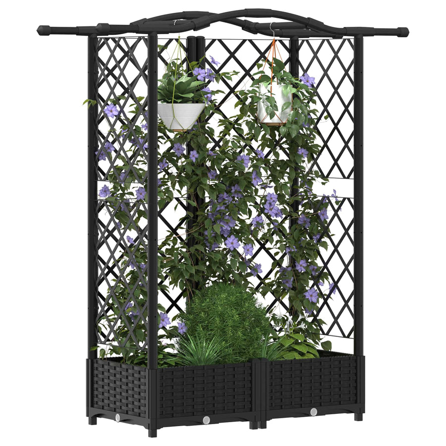 Verhoogd Bed met Trellis en Dak Zwart 124 x 40 x 126 cm PP