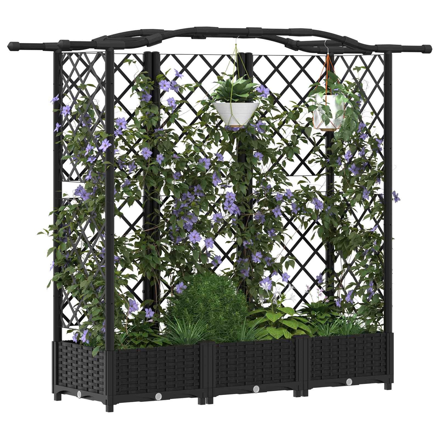 Verhoogd Bed met Trellis en Dak Zwart 163 x 40 x 126 cm PP